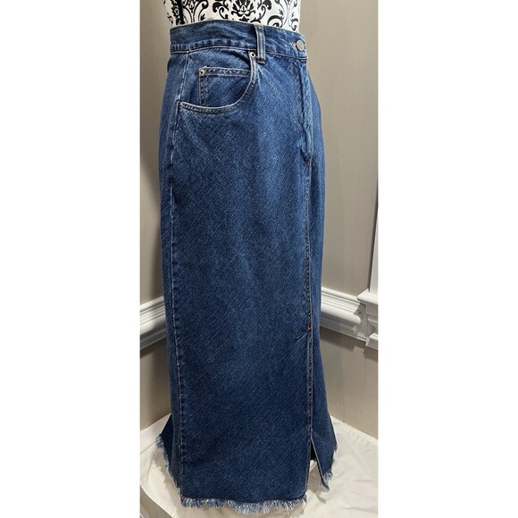 BILL BLASS VTG Jean Skirt 12P Denim Maxi Front/Back Slit Raw Hem Cowgirl Grunge - Picture 8 of 16